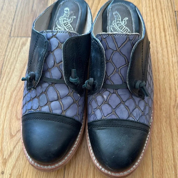 Freebird by Steven Shoes - Freebird sz 7 Malena mule purple black leather gently worn minor wear shown